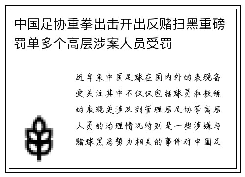 中国足协重拳出击开出反赌扫黑重磅罚单多个高层涉案人员受罚 中国足协重拳出击开出反赌扫黑重磅罚单多个高层涉案人员受罚